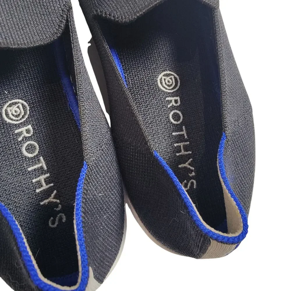 Rothys Women's Sz 10 Black Blue Original Slip On Sneakers Washable Recycled